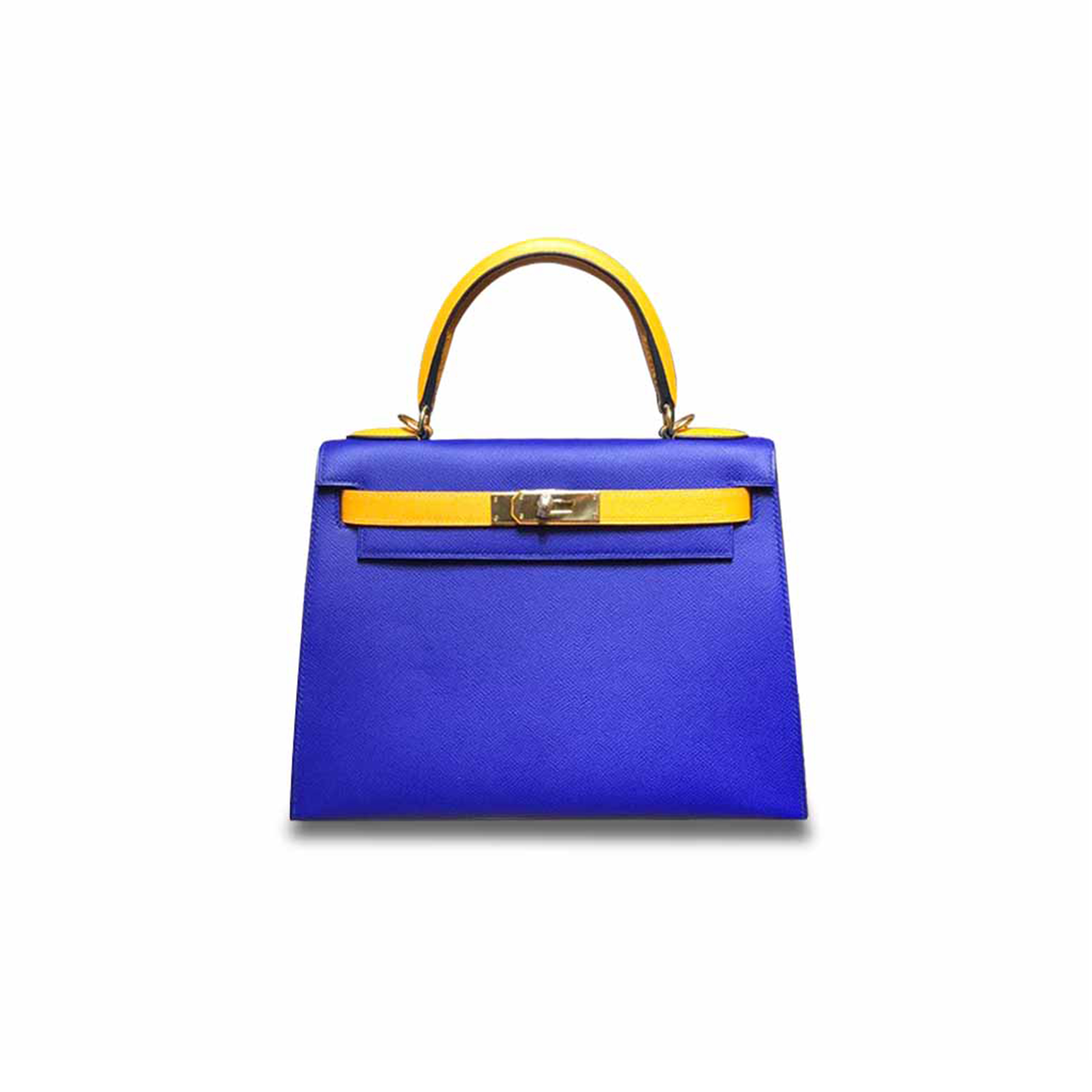 H**mes kelly 28 epsom verrou solar yellow with electric blue gold buckle (28*22*10cm)